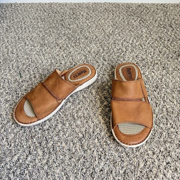 Born Men\'s Flores Full Grain Leather Slip-On Sandal Camel Brown Slide Sz 12 M main image 7